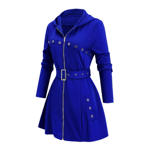 Manteau d'hiver pour femmes grandes tailles, sweat-shirt à capuche à manches longues avec poches et fermeture éclair, ceinture, polyester uni teint personnalisable, ODM - Product Image 1