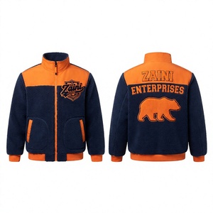 Premium Polar Fleece Long <b>Jacket</b> 300 GSM Navy Orange Color Block Full Zip Custom Embroidered Front Logo Outdoor Warm Wear - Product Image 1