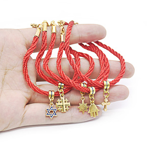 Pulsera religiosa cristiana de cinco estrellas con abalorio, cuerda roja Vintage, mano cruzada, Palma de Jerusalén, QiXingJewelry, aleación chapada en oro - Product Image 1