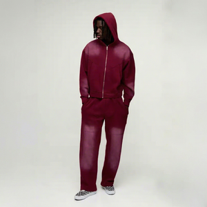 Men's Maroon Hooded Tracksuit Full Zipper Solid Color Casual Sweatshirt And Pants <b>Set</b> With Side Pockets Regular Fit Autumn Wear - Product Image 1