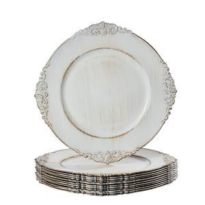 Assiettes rondes de 13 pouces en plastique PP écologique avec bordure gaufrée en forme de feuille pour le service de table, les mariages, les réceptions - Product Image 1