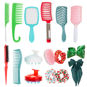 Christmas Hair Styling Set With Combs Brushes Scrunchies And Hair <b>Bows</b> For Women And Girls Multifunctional Hair Care Tools - Product Image 1