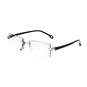Erkekler kadınlar çerçevesiz okuma gözlüğü bifokal uzak yakın Anti mavi ışık büyütme gözlük presbiyopik gözlük diyopt + 150 TR90