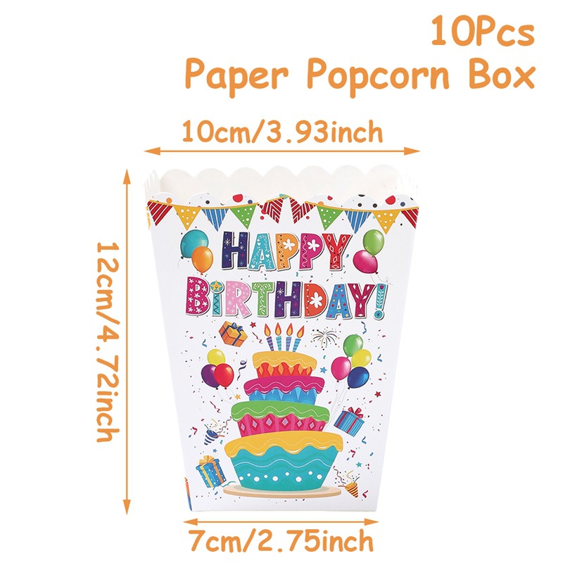 H8024-83 Boîte à pop-corn blanc joyeux anniversaire 10pcs