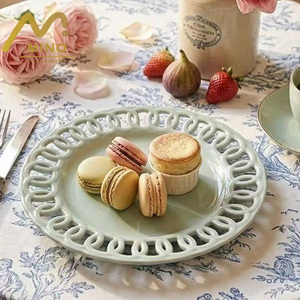 <span class=keywords><strong>Assiette</strong></span> de présentation vintage en porcelaine ajourée à bordure dentelée, vert menthe, pour mariage et événements - Product Image 5