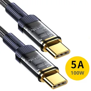 100W 5A כבל שקוף USB C ל-USB C תצוגת LED כבל 20W PD קו טעינה מהירה עבור i Macbook Xiaomi סמסונג