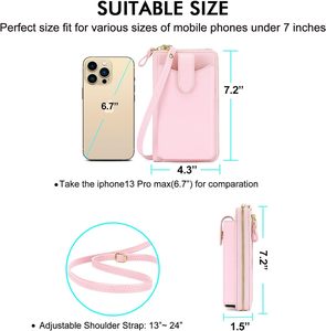 Petit portefeuille bandoulière pour femme, en cuir vegan, avec blocage RFID, fermeture éclair, doublure en nylon, emplacements pour cartes - Product Image 6