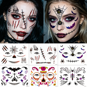 Autocollants de tatouage temporaire pour le visage, effet réaliste, pour Halloween : Clown, Bouffon, Toile d'araignée, Zombie, Fantôme – Maquillage imperméable - Product Image 2