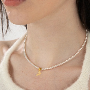 Dainty Women Accessories Custom Personalized Jewelry Pearl Necklace 26 Initial Letter Charm Necklace - Product Image 3