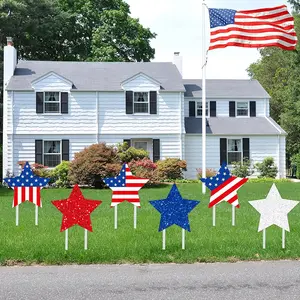 Vatansever amerika bayrağı yıldız şekli PVC panel açık zemin bahçe çim işareti Placard h-stakes ile