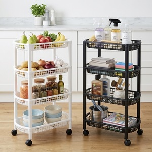 Chariot de rangement multifonctionnel en plastique à 4 niveaux avec roulettes, étagère mobile - Product Image 1