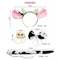 4 Buah Set Kostum Sapi Ikat Kepala Telinga Bulu Hiasan Kepala Dasi Kupu-kupu Hidung Aksesori Cosplay Pesta Halloween Alat Peraga Berdandan Anak-anak Dewasa