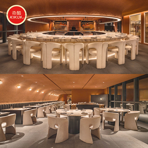 Ensemble de mobilier de restaurant commercial de luxe avec sièges en velours courbés, tables circulaires en marbre et ensembles de chaises - Product Image 4