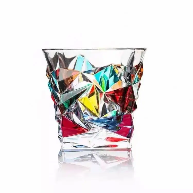 Copos de uísque de vidro rock desenhados à mão, copos de vidro coloridos para uísque, copos populares para uísque