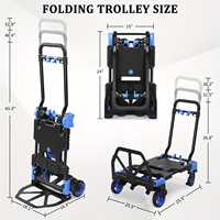 Chariot à main pliable portable à quatre roues en acier, plateforme de transport, outils de shopping, poignée de bagage personnalisable OEM, robuste, capacité 180 kg