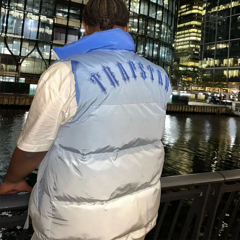 Men Trapstar Jacket Irongate Badge Gilte-Ice Blue 1:1 Top Quality Embroidered Lettering Zip Closure Vest Women Coat