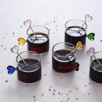 Taza de Vidrio de Borosilicato Hecha a Mano con Asa en Forma de Corazón, Multicolor, para Café o Té, para el Hogar, Restaurante, Juego de Regalo