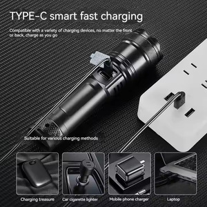 Senter Led elektronik plastik, lampu senter Led kuat jarak jauh tahan air portabel isi ulang daya - Product Image 4