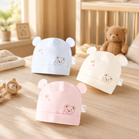 Bonnet en coton de classe A pour nouveau-né, doux, double couche, avec oreilles 3D brodées, pour 0-3 mois
