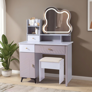 Modern <b>Makeup</b> Vanity Table with Lighted <b>Mirror</b> Storage Desk for Bedroom Furniture - Product Image 4