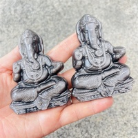 Décoration en obsidienne noire sculptée en forme de Ganesha, pierre précieuse naturelle de guérison, vente en gros