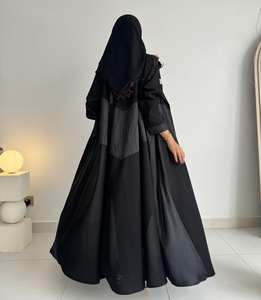 2025 черное модное элегантное, скромное, арабское платье, шикарное льняное макси для мусульман, в сочетании с серой - Product Image 4