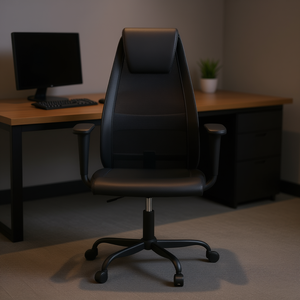 Chaise de bureau en maille noire avec appui-tête intégré et accoudoirs fixes, design pivotant ergonomique pour usage professionnel - Product Image 2