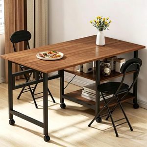 Bureau pliant avec étagère de rangement, bureau d'ordinateur pour l'écriture, <span class=keywords><strong>table</strong></span> à manger pliante multifonctionnelle, <span class=keywords><strong>table</strong></span> mobile avec roulettes - Product Image 1