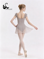 Maillot de Ballet Gris para Niñas Anna Shi con Falda de Malla, Manga Corta, Ropa de Práctica de Danza, Maillot de Gimnasia para Niñas