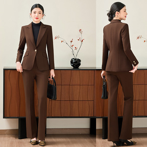 Women's Red Suit Set Three Quarter Sleeve Formal <b>Work</b> Wear Anti-Wrinkle Polyester Fiber 96 Spandex 4 - Product Image 2