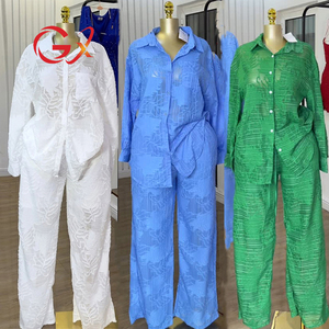 Gx2261 Thời Trang 2025 Mùa Xuân Quần Áo Nhà Cung Cấp Sexy Đường Phố Mặc Phụ Nữ Dài Tay Áo Xem Thông Qua Lần Lượt Xuống Áo Sơ Mi Và Quần 2 Mảnh Thiết Lập - Product Image 1