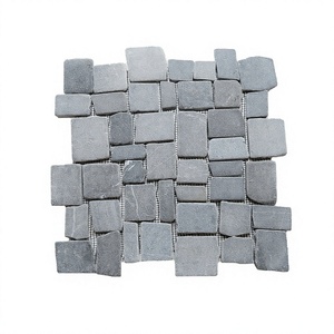 Carrelage en pierre de marbre naturel, galets gris, design moderne pour mur extérieur, jardin, pavage de sol - Product Image 1