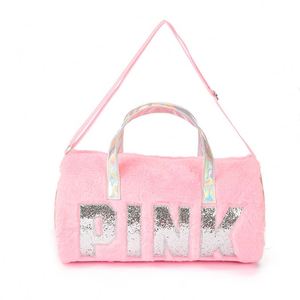 Sac à bandoulière rose unique en peluche, design elliptique, paillettes scintillantes, grande capacité, parfait pour les femmes, automne et hiver - Product Image 1