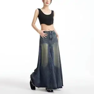 Women's new denim bustier skirt retro high waist thin A-line bustier skirt