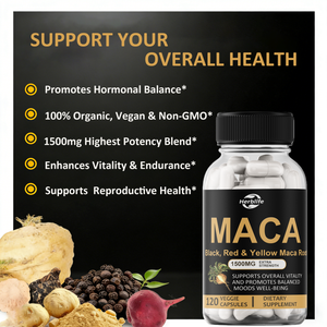 Capsules de racine de maca OEM 1500 mg Extra Strength - Mélange de maca noire, rouge et jaune, soutient la vitalité et l'humeur équilibrée - Complément alimentaire - Product Image 4