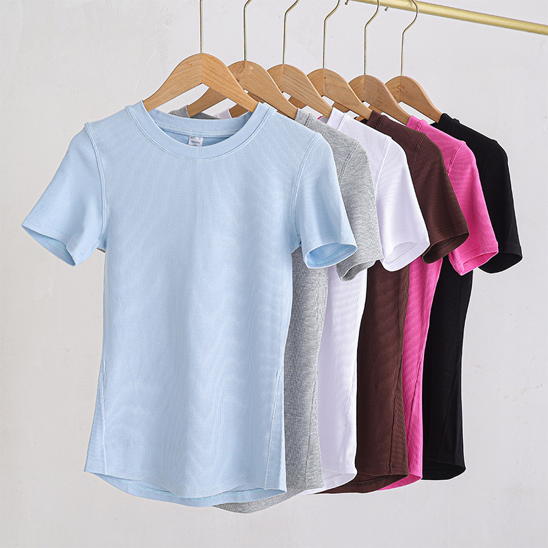 Custom Women Crop Short Sleeve Sport T-shirt Loose Fitness Yoga Top Gym Seamless Basic Casual Running Top Training Shirt