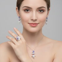 Set Perhiasan Elegan Liontin Bunga Zirkon & Cincin Perak Sterling 925 Berlapis Emas untuk Hadiah Pesta Pertunangan