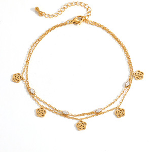 Fashion <b>Anklets</b> Stainless Steel 18k <b>Gold</b> Plated Flower Design Bezel Setting Foot Ornament Vacation Style - Product Image 5