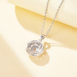 Flower Leaf Shape Sterling <b>Silver</b> Charm Pendant <b>Necklace</b> with Zircon Rhodium Plated Claw Setting-Gift - Product Image 3
