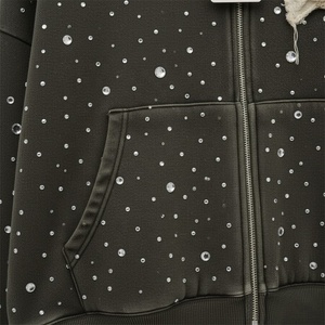 Áo khoác có khóa kéo thời trang trang phục dạo phố phong cách rộng thùng thình đính đính đính kim cương giả 100% trọng lượng nặng 400gsm - Product Image 3