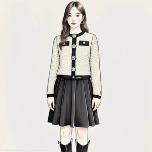 Set di Design moda abbigliamento donna personalizzato all'ingrosso nero <span class=keywords><strong>con</strong></span> <span class=keywords><strong>blazer</strong></span> a contrasto bianco e <span class=keywords><strong>gonna</strong></span> - Product Image 1