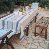 Nappe à rayures françaises en tissu de lin pur de 52x108 pouces, couverture de table de ferme anti-poussière pour les brunchs de cuisine/