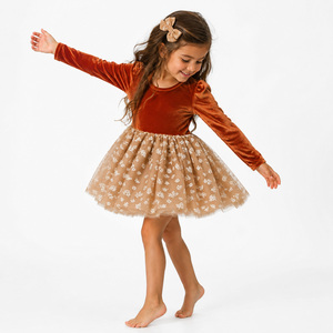 Robe en <span class=keywords><strong>velours</strong></span> à manches longues pour filles, motif floral, en maille, tenue de fête d'anniversaire, corsage superposé, <span class=keywords><strong>jupe</strong></span> en tulle, robe de petite princesse - Grande Vente - Product Image 3