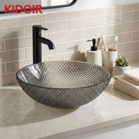 Vasque en verre au design moderne, ronde, 375 mm, à poser sur le comptoir, texture cristal diamant, moulage monobloc pour salle de bain
