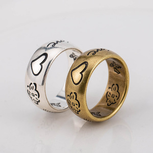 yunnique Trendy <b>Titanium</b> Steel Silver And Bronze Couple <b>Rings</b> Heart Floral Bird Design Unisex Fashion Jewelry Gift - Product Image 1