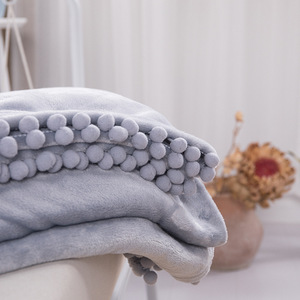 Gran oferta, manta tejida <span class=keywords><strong>con</strong></span> flecos y borlas de <span class=keywords><strong>pompones</strong></span> a cuadros de lana suave de estilo bohemio para decoración del hogar y uso en la cama, estilo liso - Product Image 5