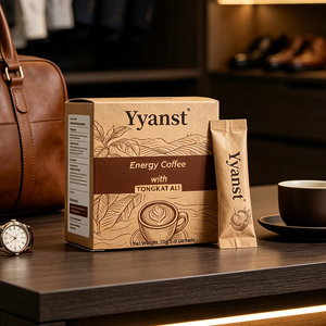 Café Energético Natural Vital Boost Tongkat Ali 10g*10 Sobres Individuales Caja de Papel Kraft Para el Bienestar y la Energía Diaria Masculina OEM - Product Image 3