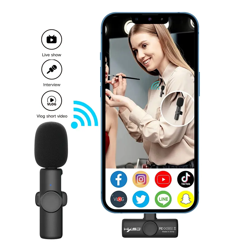 F18 800 mAh Windshield Plug and Play Noise Canceling Lavalier Phone Wireless Mic for iPhone and Samsung
