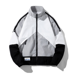 Chaqueta deportiva informal para hombre para primavera y otoño, abrigo versátil diario para jóvenes con cuello levantado, cierre de cremallera y logotipo frontal - Product Image 2
