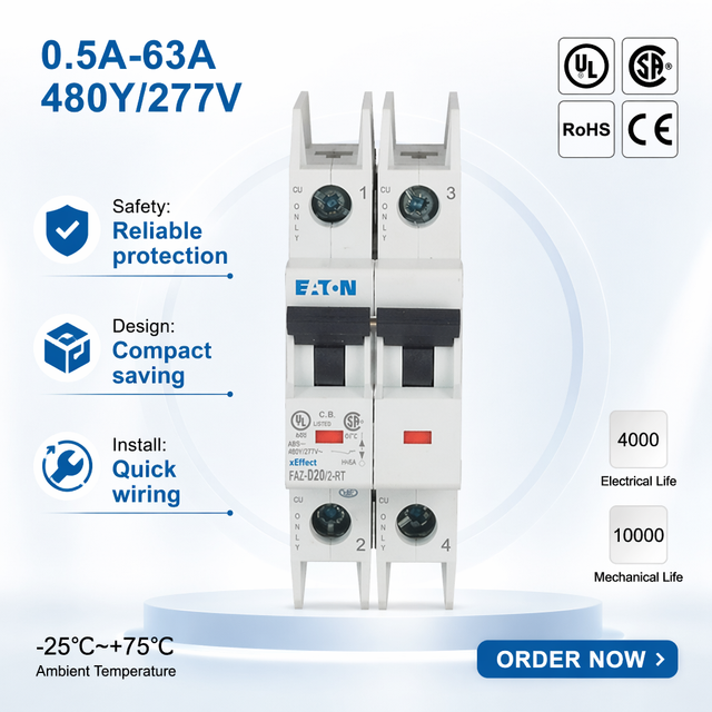Eaton FAZ Series FAZ-C40/2-AS 240V 15KA 40A 2P CE  3C Certification Red Green Contact Indication Miniature Circuit Breakers